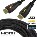 BRAIDED HDMI CABLE WITH ETHERNET 3D 4K UHD TV Gaming Console EXTRA LONG 5 METRES