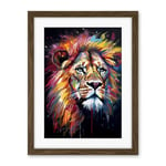 Artery8 Lion Head Oil Painting Rainbow Colour Mane Hair Vibrant Portrait Artwork Framed Wall Art Print 18X24 Inch