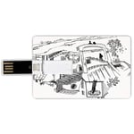 32G USB Flash Drives Credit Card Shape Surrealistic Memory Stick Bank Card Style Trippy Sketch Style Inner and Outer View of Upside down World Absurd Artwork Decorative,Black White Waterproof Pen Thum