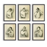 Barba Prints - The Right Way to Shave, Barber Manual Set of 6 with frame