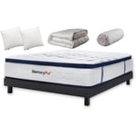 Ensemble Memorypur matelas + sommier 140x190cm + couette + 2 oreiller + protège matelas