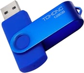 Clé USB 128Go, USB 2.0 Flash Drive Clef USB 128 GO Pen Drive avec Rotation Pince en Métal à 360° USB Key Thumb Drive 128GB pour PC, Voiture, Tablette, Télévision Intelligente, etc (Bleu)