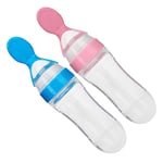 New 90ml Silicone Baby Toddler Feeding Bottle With Spoon Food Cereal Sque