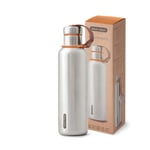 BLACK+BLUM - Water Bottle - Stainless Steel Thermal Insulated Leak Proof Travel Thermo Flask with Wide Spout and Stylish Vegan Leather Carry Loop - Keeps Hot for 12 hrs, Cold for 24 hrs,Orange - 750ml