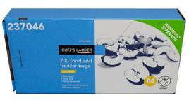 Chefs Larder 200 Clear Med Freezer Bags(Ties & Write On Panels)Apx 225x351mm