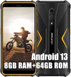 Armor X12 Pro Telephone Portable Incassable,Android 13 Smartphone Debloque,8Go+64Go,4860Mah,Octa-Core,13Mp+8Mp,5.45"" Smartphone Etanche,Dual Sim 4G/Gps/Nfc/Face Id/Fm/Otg,Orange