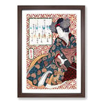 Big Box Art Lady Playing an Instrument by Yashima Gakutei Framed Wall Art Picture Print Ready to Hang, Walnut A2 (62 x 45 cm)