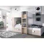 Dmora - Lit pour enfants Cevedale, Chambre complète avec armoire et tiroirs, Composition de lits superposés avec deux lits simples, 271x111h150 cm,