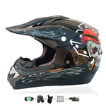 Casque Moto Cross Enfant,Casque Moto Enfant Adoptez Un Design Cool Casque Downhill pour Enfants avec Gants/Lunettes/Masque/Filet à Elastique(6 PCS) Convient pour Toutes Les Saisons (57-58CM)