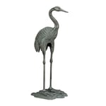 Relaxdays 10022962_470 Décoration de jardin Grue cendré oiseau métal statue fonte étang extérieur intérieur HxlxP: 75x35x22 cm, vert