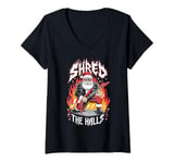 Womens Shred the Halls Christmas Rocker Santa Metalhead Guitarist V-Neck T-Shirt