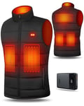 UNBON Gilet Chauffant Homme, Veste Chauffante Homme avec Batterie Incluse 7.4V 14400mAH avec 6 Zones de Chauffe 3 Niveau de Chaleur Doudoune Chauffante Sans Manche Moto pour Chasse Pêche, Noir, L