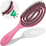 Brosse Cheveux avec Poil de Sanglier - Double Ressort Spirale - Sans Tirer - Magique Démêlante Pro