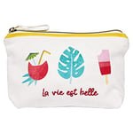 DRAEGER Paris - Pochette en Coton La Vie est Belle - 21 x 12 cm - Blanc - Pochette de Rangement, Trousse de Maquillage, Accessoire de beauté, Format Voyage, Idée Cadeau pour Femme