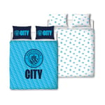 Manchester City FC Character World Official Double Duvet Cover Set, Crestcol Design | Blue Reversible 2 Sided Football Bedding Cover Official Merchandise Including Matching Pillow Cases