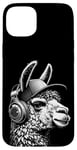 Coque pour iPhone 15 Plus Lama a Casque DJ équipement de Concert de Musique Audiophile