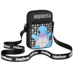 Pokémon Sac Bandoulière Sacoche Enfant Petit Sac Crossbody Bag Multipoches Enfant Ado Idée Cadeau Pikachu Evoli (Noir/Bleu Carapuce)