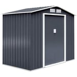 Abri de Jardin en Metal 5,3m² - GOPLUS - 2 Portes Coulissantes et 2 Fenêtres - Base Renforcée avec Barres - Cabane à Outils,Gris