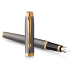 Parker IM Stylo Plume | Laque Grise avec Finitions Or | Plume Moyenne en Acier Inoxydable Poli | Cartouche d'Encre Bleue | Coffret Cadeau | Cadeaux de Fin d'Études Parfaits