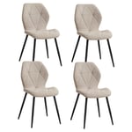 Wokaka - Lot de 4 chaises - chaise de salle à manger vintage en forme de diamant - chaise en lin - pieds en métal(beige)