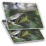 2 x Rectangle Stickers 10 cm - Green Anaconda Snake #21648