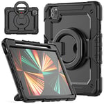 HUEZOE Coque Compatible avec iPad Pro 11", modèle 2021/2020/2018, Coque de Protection intégrale Antichoc avec Support pivotant/Porte-Stylo, Noir