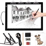 TOHETO A4 Tableau Lumineux pour Dessiner avec Support Pliable, 8000 Lux Tampon Lumineux Ultra Fin Artiste LED Tracing Light Pad Board Box for Suivi, Dessin, Tatouage, Croquis, Peinture Diamant - Noir