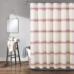 Lush Decor Farmhouse Stripe Cotton Shower Curtain, 72" W x 72" L, Red - Classic Modern Rustic Charm Bathroom Decor