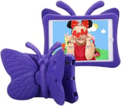 KidsFunCase Coque iPad Mini 2 Enfant,Mignonne Papillon Kids EVA étui,Choc Absorption Scratch résistant Enfant Cas de Pare-Chocs avec Support pour Apple iPad Mini 1/2/3/4 (7,9 Pouces)-Violet