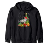 Tiger Xmas Tree Lighting Santa Hat White Tiger Christmas Zip Hoodie