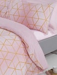 Geometric Duvet Cover Calvin Reversible Quilt Bedding Set King Blush Pink Gold