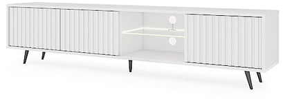 Selsey Meuble TV Armoire De Télévision sur Pieds Noir 175 cm À Lamelles Éclairage LED Blanc Bello