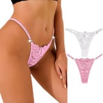 FULLJOYLOVE String en Dentelle pour Femmes Plus Size Naughty Tangas Knickers Waist Belt Drill Ladies Lace Underwear Sexy Stretchy Hollow Panties Briefs (Blanc, Rose 2 Paquets,M)