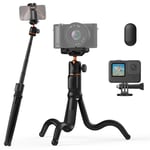 K&F Concept 23.6" Extendable Flexible Tripod for Iphone, Phone Tripod for Dslr Camera with Bluetooth Remote, 3 in 1 Selfie Stick Tripod with Gopro Mount