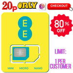 20p OFFICIAL UK EE Sim Card Pay As You Go PAYG STANDARD MICRO NANO Brand New 4G