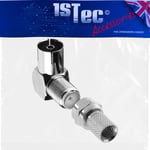 1STec 1 x Right Angled Screw Type Female Coaxial TV Socket with F-connector for 6mm RG6 CT100 WF100 Freeview Satellite Aerial Extension Wire to a Push on to Male UHF Coax Termination 90° Angle Adaptor