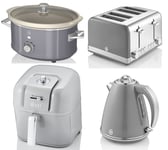 Swan Retro Grey Kettle, 4 Slice Toaster 6L Air Fryer & Slow Cooker Matching Set