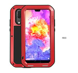 LOVE MEI Huawei P20 Coque,Powerful Hybrid Coque, Housse, Cover, de Protection imperméable en étanche Antichoc Anti-poussière Etui Housse Métal Aluminium Coque pour Huawei P20 (5.8 Pouces) (Rouge)