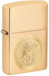 Zippo - Aries Emblem - Brass Brushed - Essence Briquet Coupe-Vent, Rechargeable, dans Une boîte Cadeau de Haute qualité 60006114