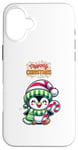 Coque pour iPhone 16 Plus Pull Moche de Noël - Pingouin Canne Sucre Flocons de neige