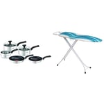 Tefal Comfort Max, Pan Set, 14cm Milkpan, 16cm and 18cm Saucepans with Lids & Mabel Home Adjustable Height, Deluxe, 4-Leg, Ironing Board, Additinoal Cover, Foldable, Collapsible