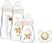 MAM Glass Bottle Set (3 Bottles + 1 Dummium) – Heat Resistant... 