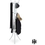 Porte-manteaux en métal sur pied support pour manteaux vestes entrée couloir 175 cm, blanc - Relaxdays