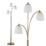 MiniSun Modern Designer Style 3 Way Polished Copper Floor Lamp with White Frosted Glass Dome Shades - Complete with 4w LED Filament Bulbs [2700K Warm White]