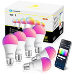 Aigostar Smart Bulb E27, Alexa Light Bulb, WiFi Smart Bulb 9W RGBCW LED Colour Changing Light Bulb Compatible with Amazon Alexa and Google Home,Sync to Music, Dimmable, No Hub Required, 6 Packs