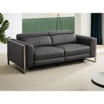 Vente-unique Canapé 3 places relax électrique en cuir gris anthracite DAVOLI