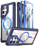 Poetic Guardian Case Compatible with Galaxy S24 Ultra 5G 6.8 inch,[Built-in Camera Stand][Screen Protector Work with Fingerprint ID] Full Body Hybrid Shockproof Rugged Clear Cover Case, Blue/Clear