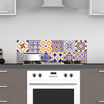 Ambiance Sticker Adhésifs Carrelages Autocollant Vintage Bleus et Orange Carreaux de Ciment Carrelage Sticker Mural Salle de Bain et Cuisine | 9 Pièces de 20 x 20 cm