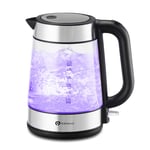 PureMate 3000W Cordless Electric Glass Kettle 1.7L - Rapid Fast Boil Kettle with Blue lllumination Light & UK Strix Control Swivel Base Flip Top Lid Removable & Reusable Filter