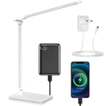 Lampe de bureau LED à intensité variable - 5 couleurs et 10 niveaux de luminosité - Lampe de chevet - Port USB pour recharger le smartphone - Lampe de lecture pour lecteurs, enfants